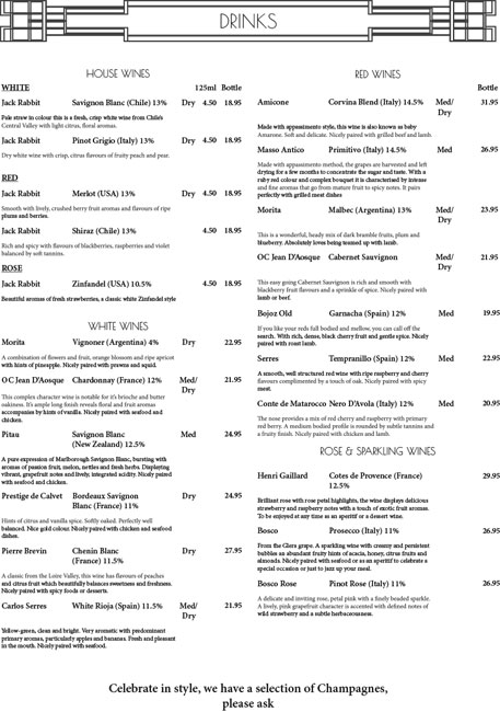 Carron to Mumbai Drinks Menu