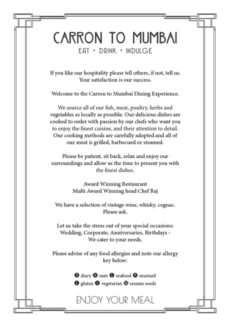Carron to Mumbai Menu
