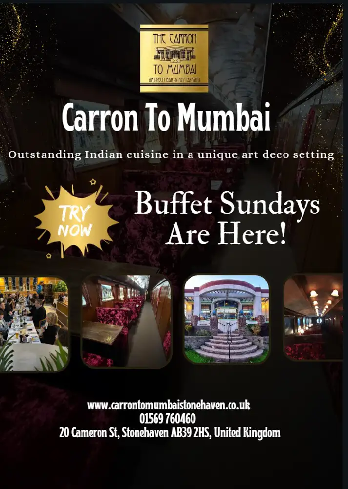 Poster advertising Sunday Curry afternoon at Carron to Mumbai restaurant